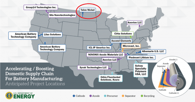 A chart showing the 21 projects supported by the U.S $2.8 billion Bipartisan Infrastructure Law (includes Talon Nickel) (circled in red by the author)