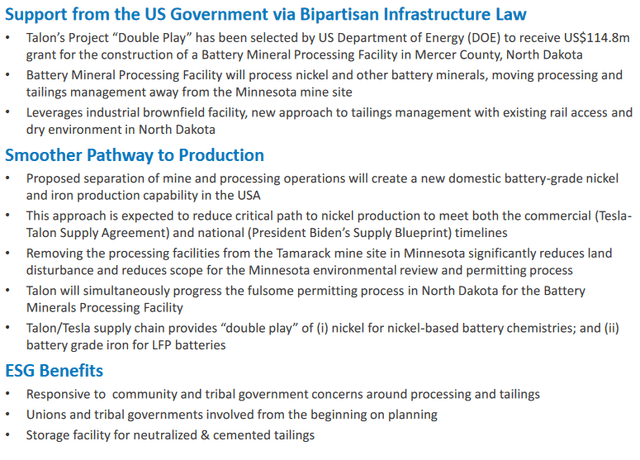 Key highlights of the proposed North Dakota nickel processing facility
