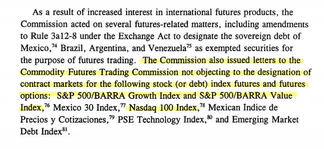 Division of Market Regulation, SEC, 1994 Index Futures CFTC
