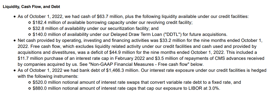 Balance sheet highlights from the last earnings report
