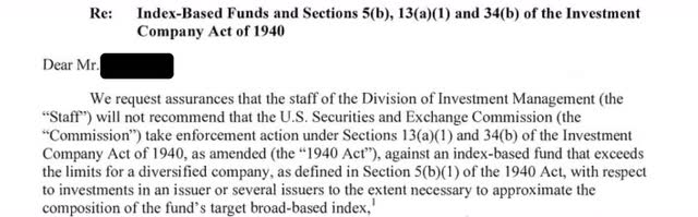 SEC, No-action letter 5% Index Weight