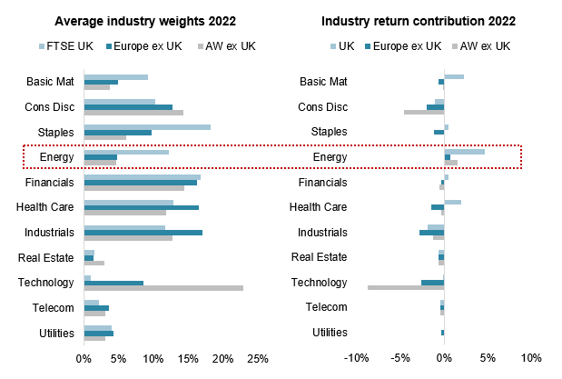 Industry weights and contributions to YTD returns (TR, LC %) – 2022