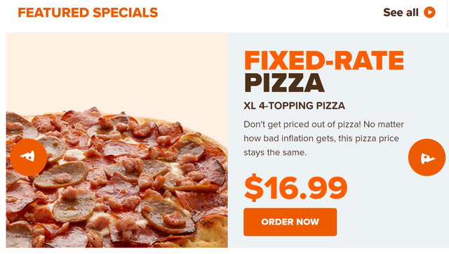 Pizza Pizza fixed rate pizza promotion