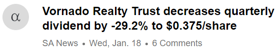 Vornado Realty Trust cuts its dividend