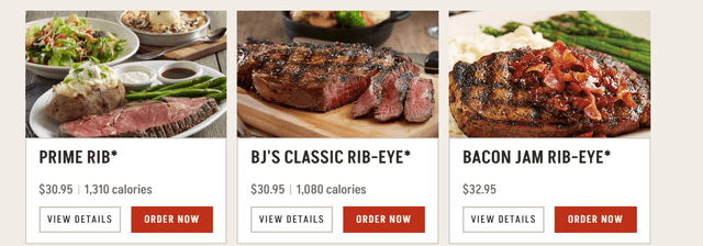 BJ's Menu Offerings