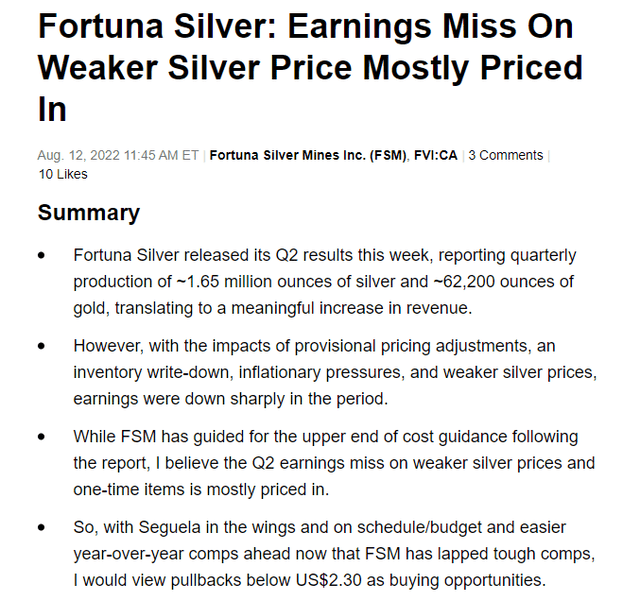Fortuna Silver Update - August 2022