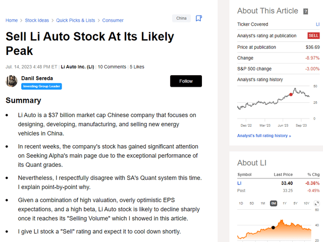 Seeking Alpha, author's coverage on LI stock