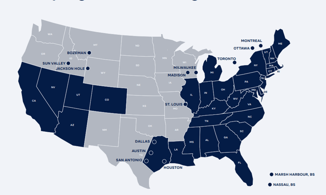 Map coverage of the company