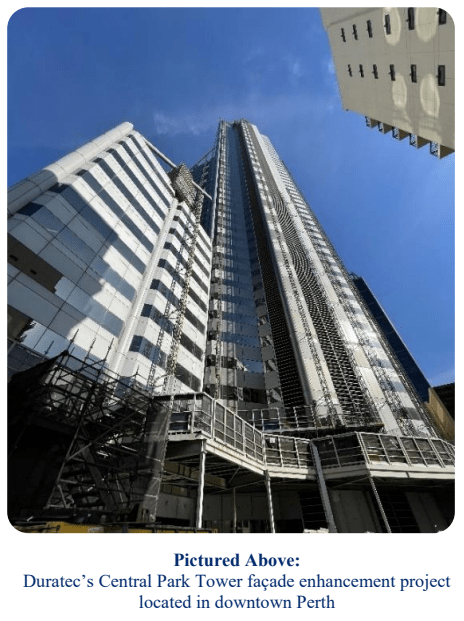 Duratec’s Central Park Tower façade enhancement project located in downtown Perth