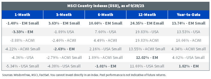 MSCI Index Performance by Region and Size