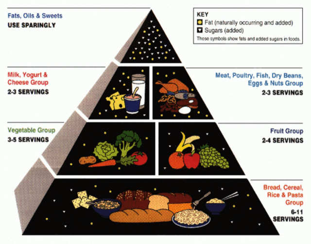 A food pyramid with text and images Description automatically generated