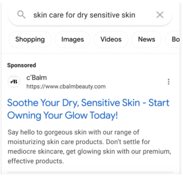 Example of automatically created product descriptions and headlines based on user query