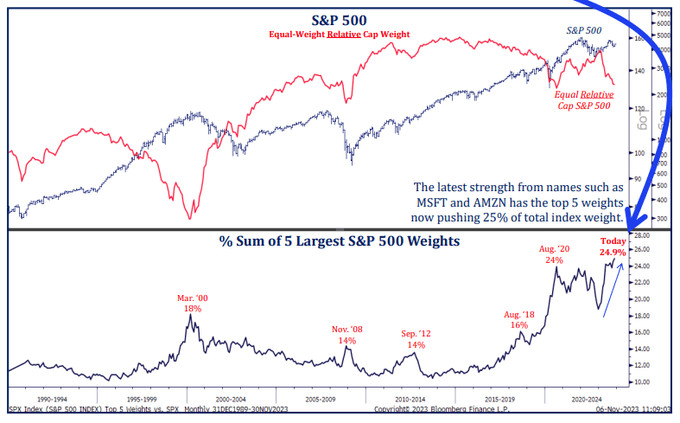 Market Weighting Top Five Stocks IN S&P 500