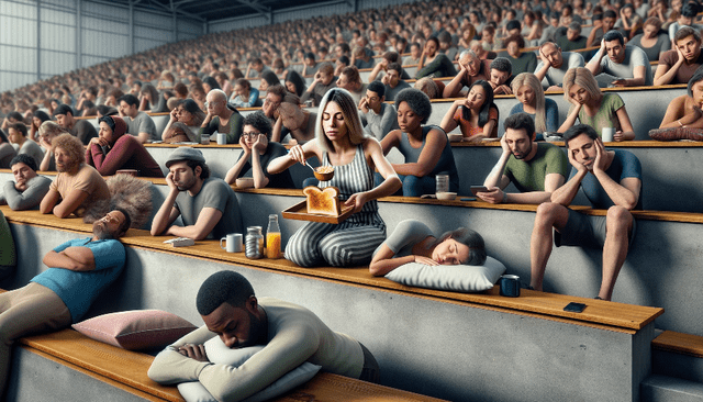 The crowd sleeps.