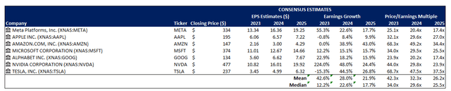 Magnificent Seven Peer Comp P/E Multiple sales revenue growth