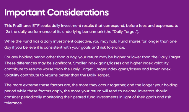 Important disclaimer on levered ETFs