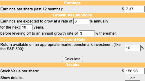 DCF calculation using a simple calculator and the aforementioned metrics