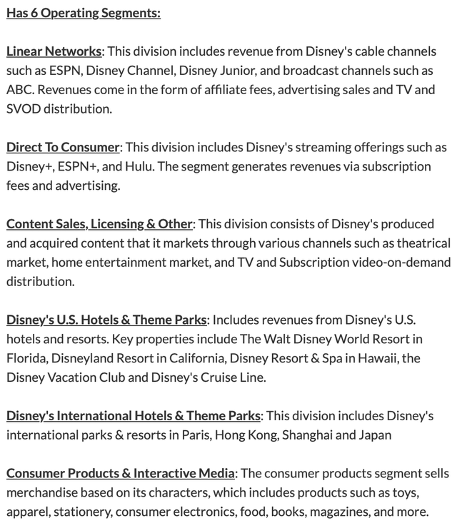 Disney Comprehensive Operational Segments