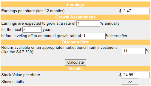 AT&T fair stock value DCF calculation