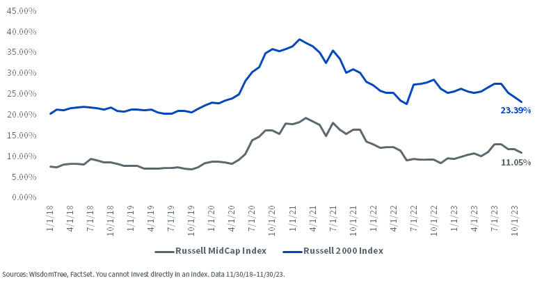 % Weight in Negative Earners