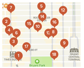 Starbucks locations in mid-town Manhattan