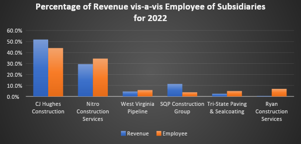 Percentage of Revenue vis-à-vis Employee of Subsidiaries for 2022