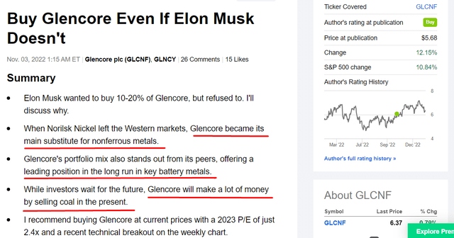 My article connected Glencore