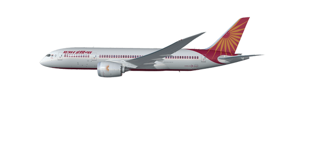 A picture of a Boeing 787 in Air India colors