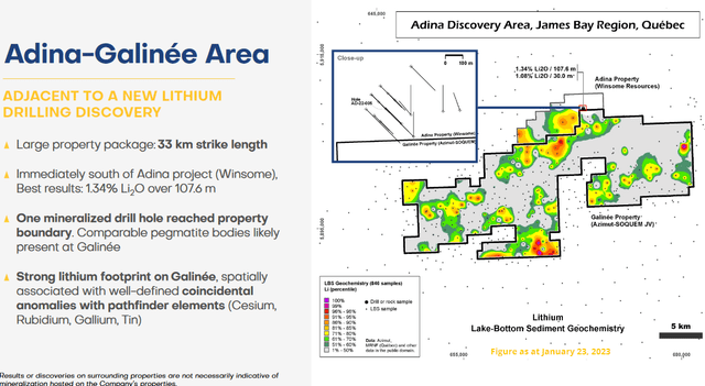 The Adina-Galinee area is located adjacent and south to Winsome's Adina Project, very close to major drill hits