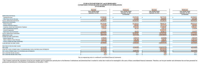 P3 PARTNERS INCOME STATEMENT