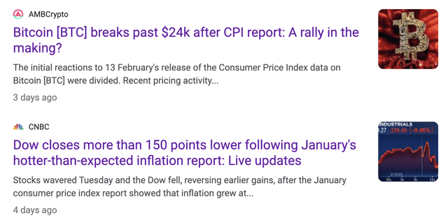 Bitcoin up and Dow down after January CPI