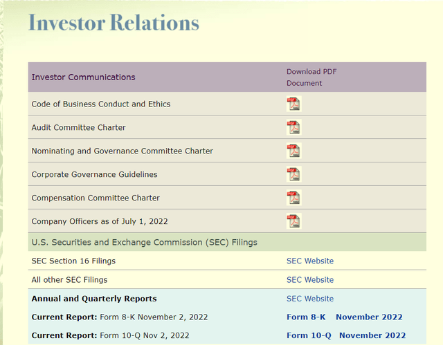 MLP's Investor Relations site