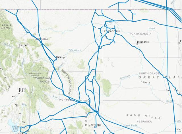 Major crude oil pipelines upper Rockies region