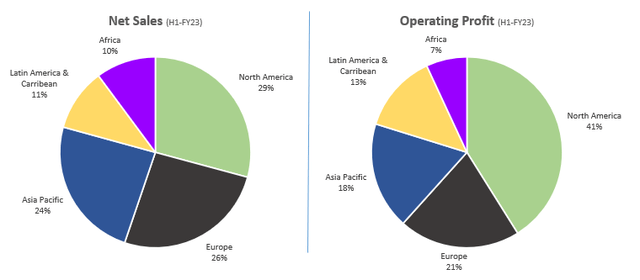 Graphs to show the company's segments.