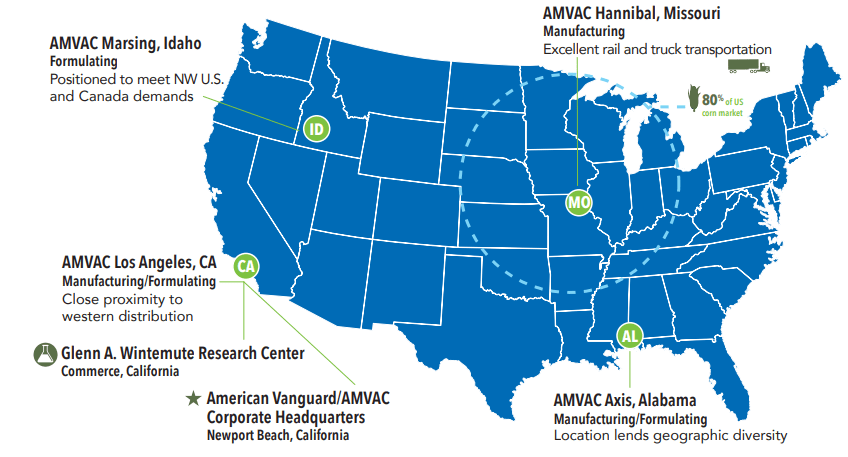 A map of American Vanguard Assets