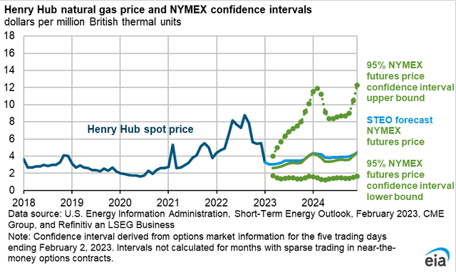 Henry Hub gas price forecast and confidence interval