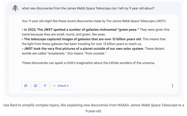 Google Bard James Webb Space Telescope