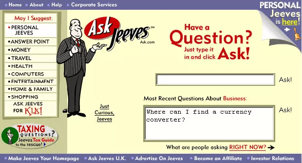 What search interfaces looked like before Google