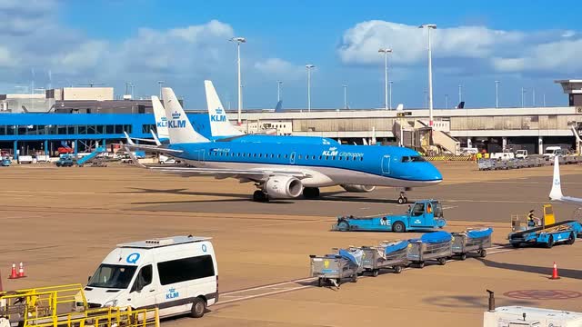 This image shows the Embraer E190operating for KLM Cityhopper.