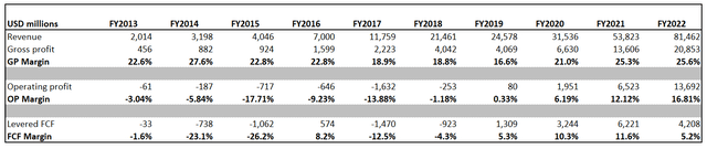 TSLA's financial statements over the past decade