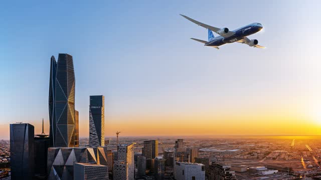 This image shows the Boeing 787-9 over the skies of Riyadh.