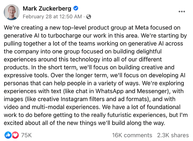 Déclaration de Mark Zuckerberg