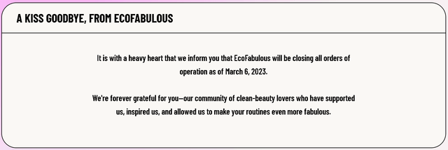 Ecofabulous Closing Notification