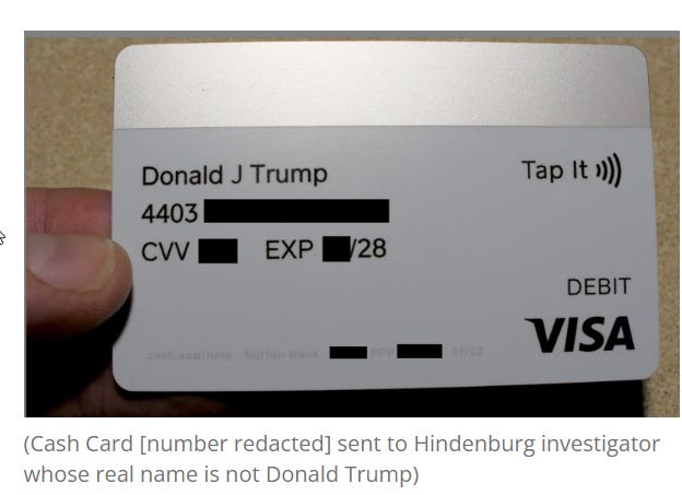Fake name Cash App card