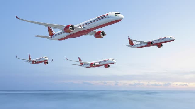This picture shows the airplane models that Air India ordered from Airbus.