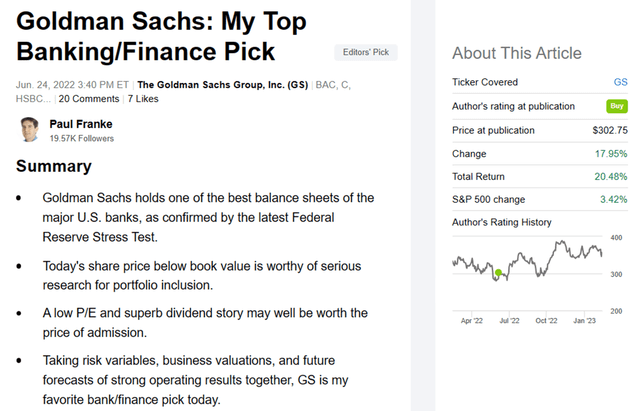 Seeking Alpha - Paul Franke, Goldman Sachs Article, June 24th, 2022