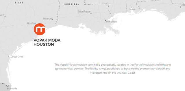 The location of the Moda storage and export facility