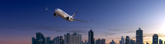 This image shows a Copa Airlines Boeing 737 MAX airplanes in the skies.