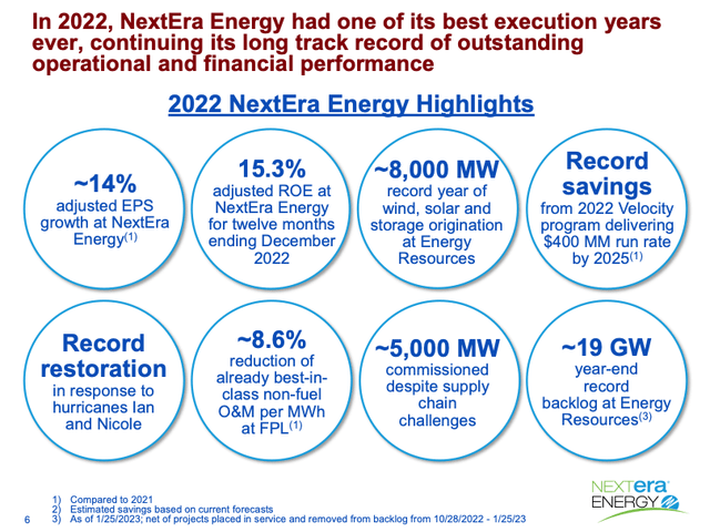 NEE slide -- a recap of 2022 execution