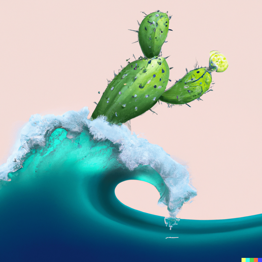 Cactus riding a wave